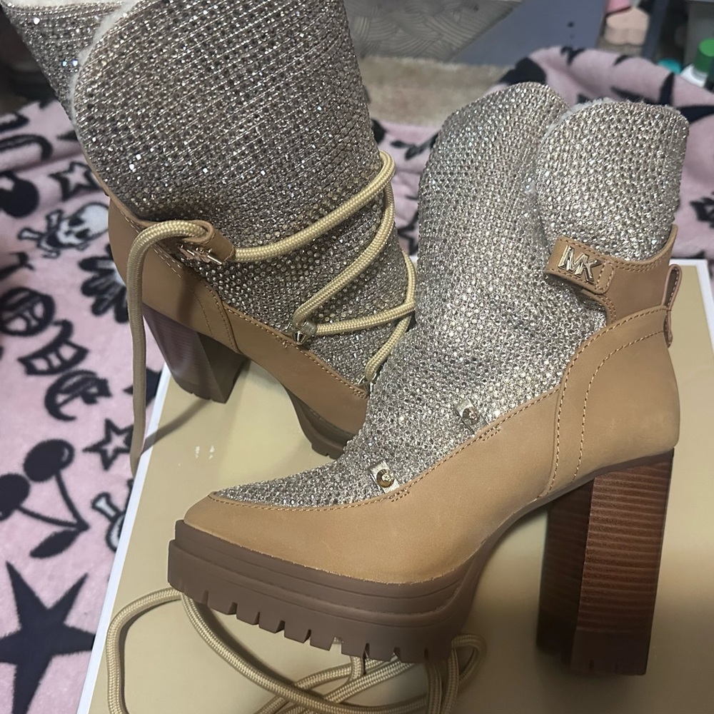 Michael Kors Women's Glitter Ankle Boots - Gold and Tan